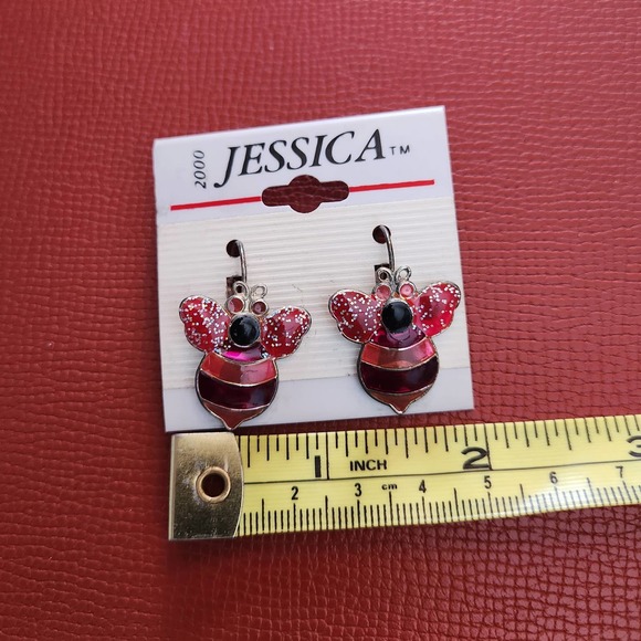 Bumblebee Earrings Pink with Glitter Sparkle Wings - Picture 2 of 4